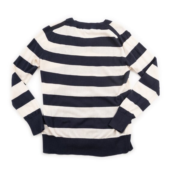NAUTICA navy off-white nautical stripe lightweight v-neck sweater size S - Picture 3 of 11